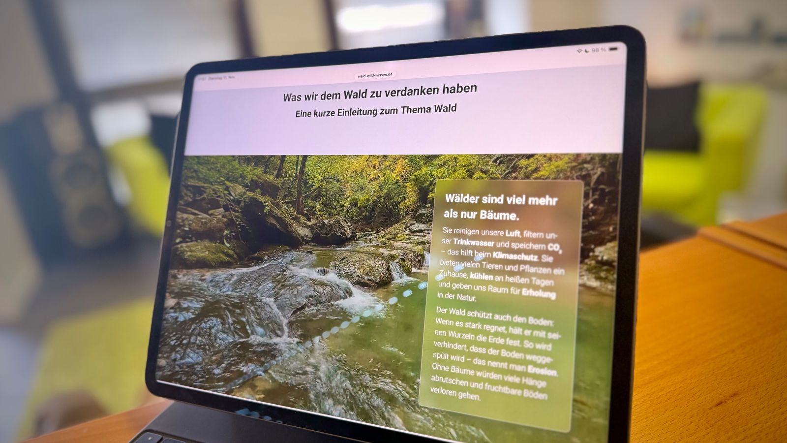 wald-wild-wissen.de: Die Ansicht der Webseite auf einem Tablet.