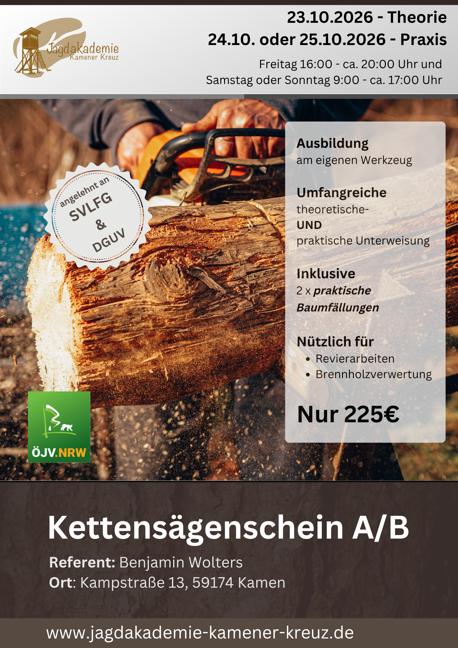 Jagdakademie Kamener Kreuz: KETTENSÄGENKURS